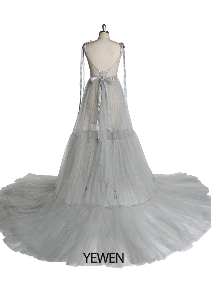 Ärmelloses, sexy Abendkleid mit V-Ausschnitt und Schlitz für Fotoshootings YW2025
