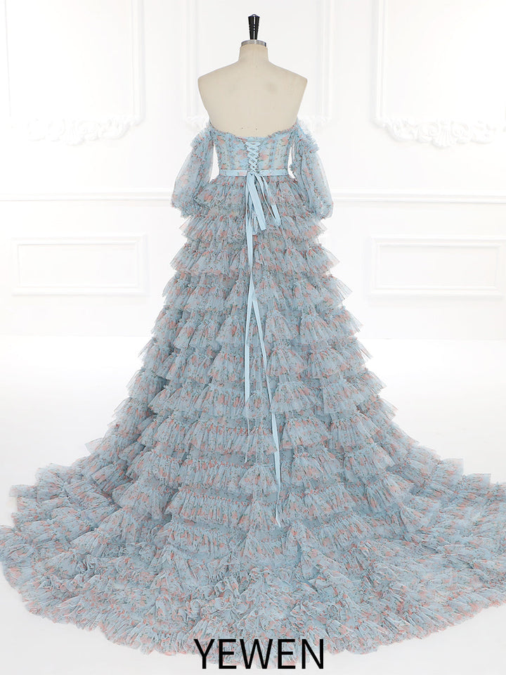 Off Shoulder Soft Tulle Floral Prom Gown Photo Shoot Dress YW231096