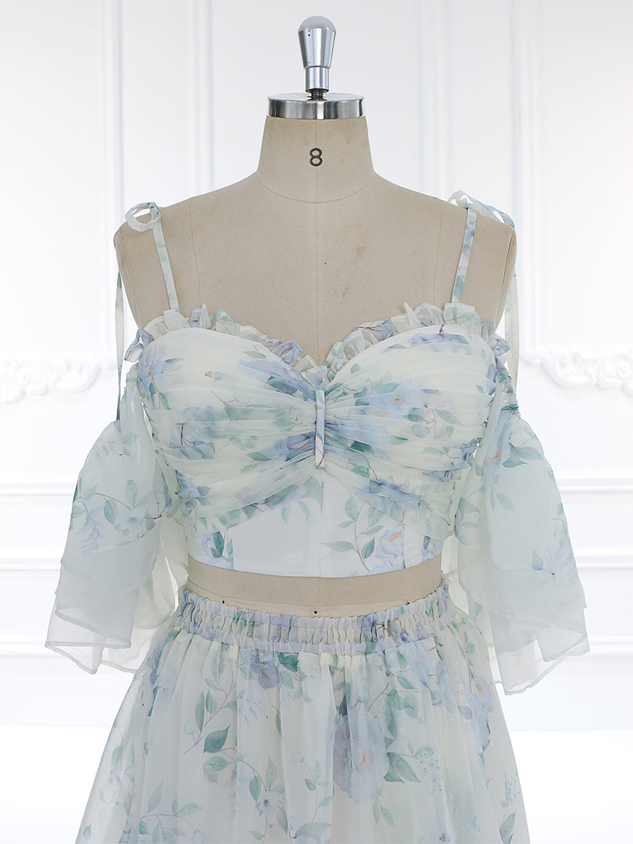 Floral Women¡¯s Dress for Photography Boho Lifestyle Elastic Waist 2 Piece Set Gown YW231088