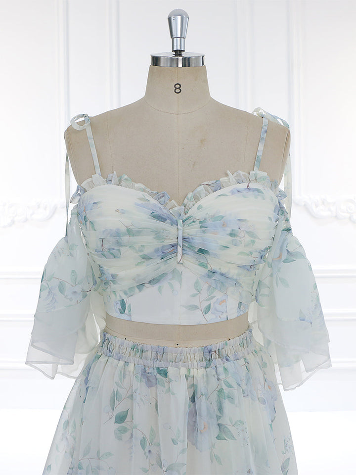 Floral Women¡¯s Dress for Photography Boho Lifestyle Elastic Waist 2 Piece Set Gown YW231088