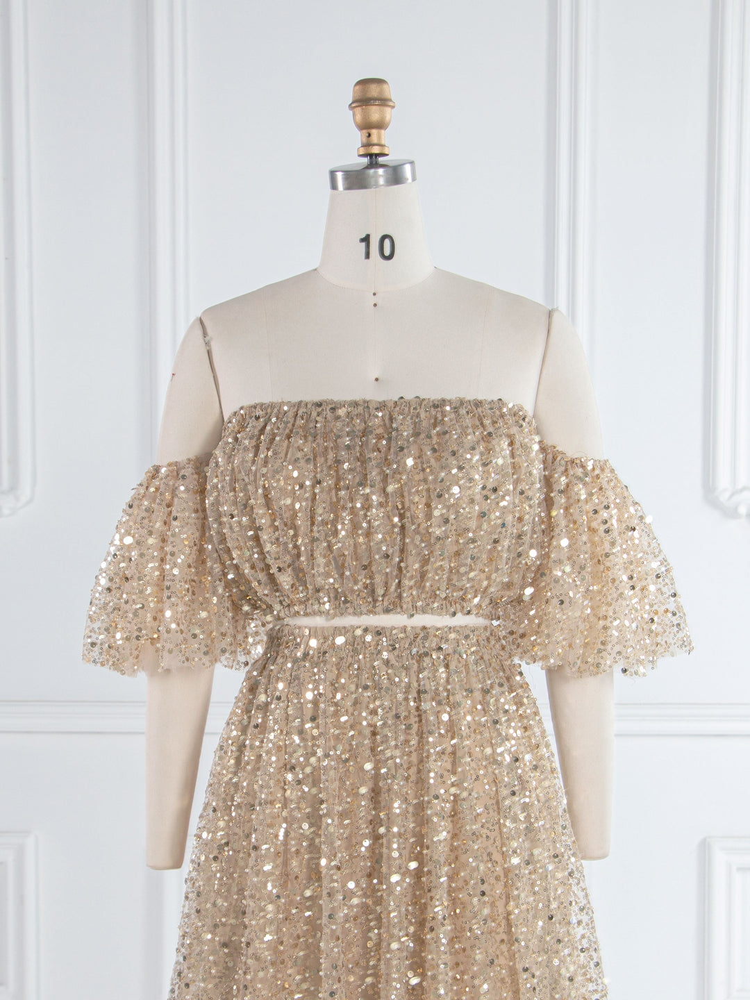 2-teiliges Set, goldene Pailletten mit Perlen, Boho-Umstandskleid für Fotoshooting, Schwangerschaftsfotografie, Babyparty-Kleid, YW243162 