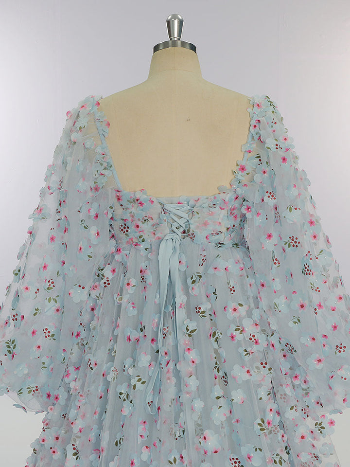 Elegantes blaues Tüllkleid mit Blumen für Fotoshootings YW231035-1 