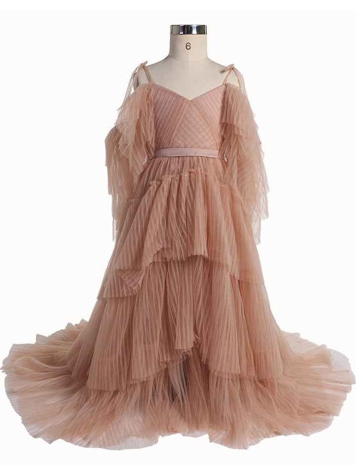 V-Ausschnitt Erstkommunionkleider für Mädchen Weicher Tüll Blumenmädchenkleider Prinzessin Partykleid Fotoshootingkleid 