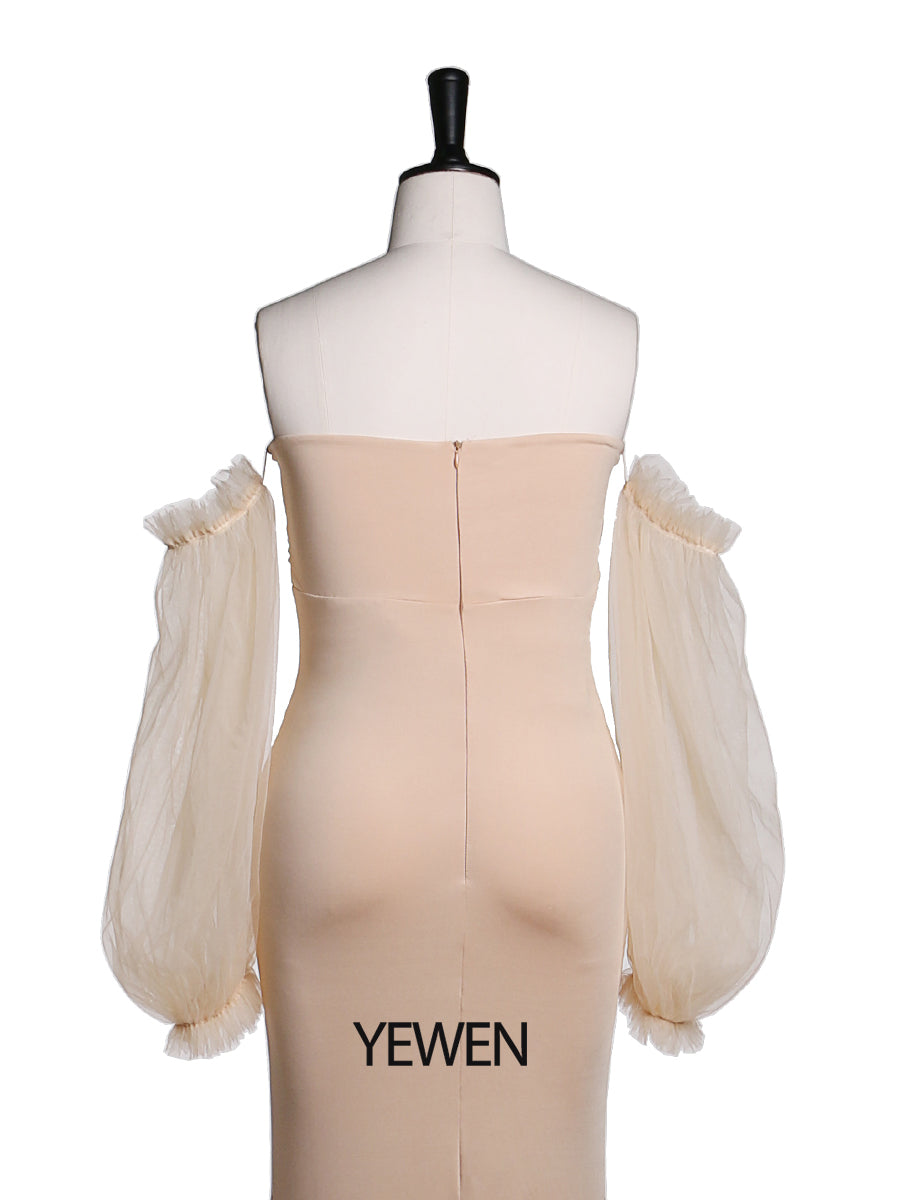 Tüll-Umstandskleid mit langen Ärmeln, dehnbarer Stoff, Meerjungfrau-Stil, für Fotoshootings, Umstandskleid, Brautjungfernkleid, YeWen YW21009 