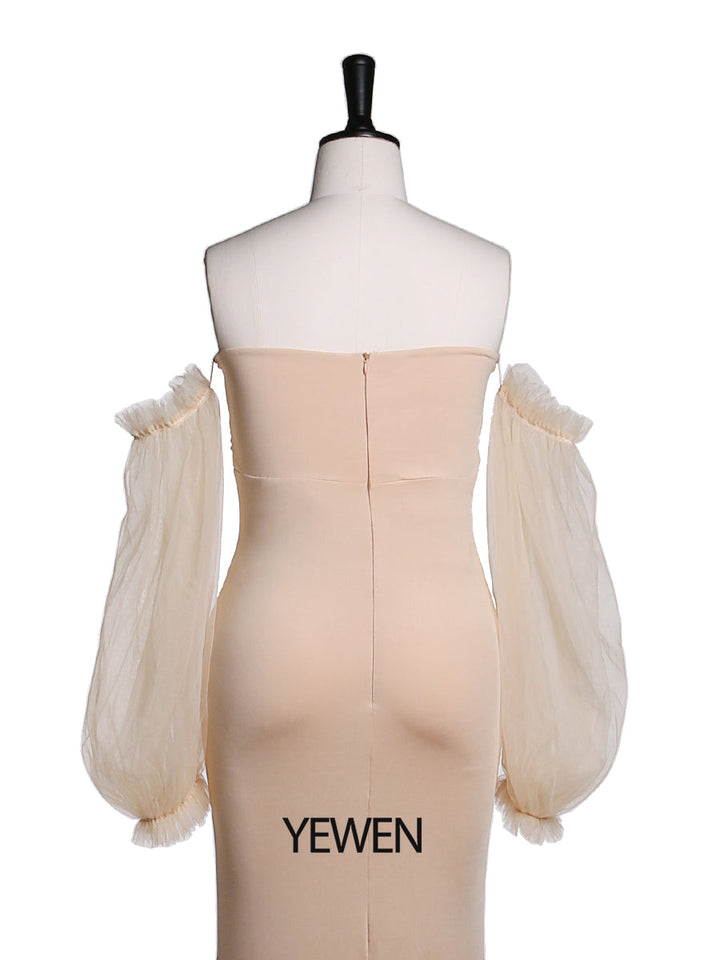 Tüll-Umstandskleid mit langen Ärmeln, dehnbarer Stoff, Meerjungfrau-Stil, für Fotoshootings, Umstandskleid, Brautjungfernkleid, YeWen YW21009 