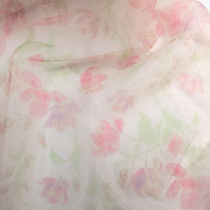Umstandskleid Fotoshooting Print Blumenmuster Seide Weicher Organza Schulterfreies Maxikleid mit Schleppe YW230305 