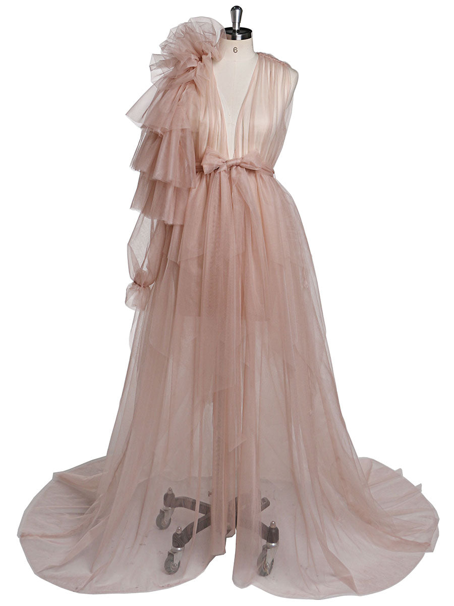 Maxi-Ballkleid mit V-Ausschnitt, Blumenmuster, eine Schulter, Umstandskleid für Babyparty 