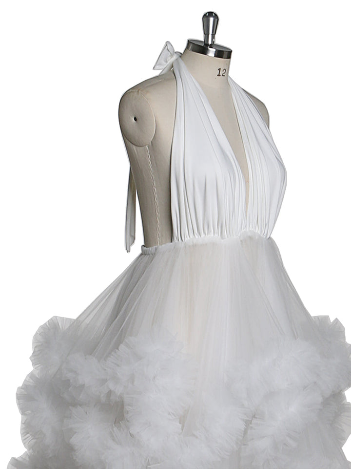 V-Ausschnitt Rückenfreies Wolkenrüschen Brautkleid Umstandskleid für Fotoshooting YW220116 
