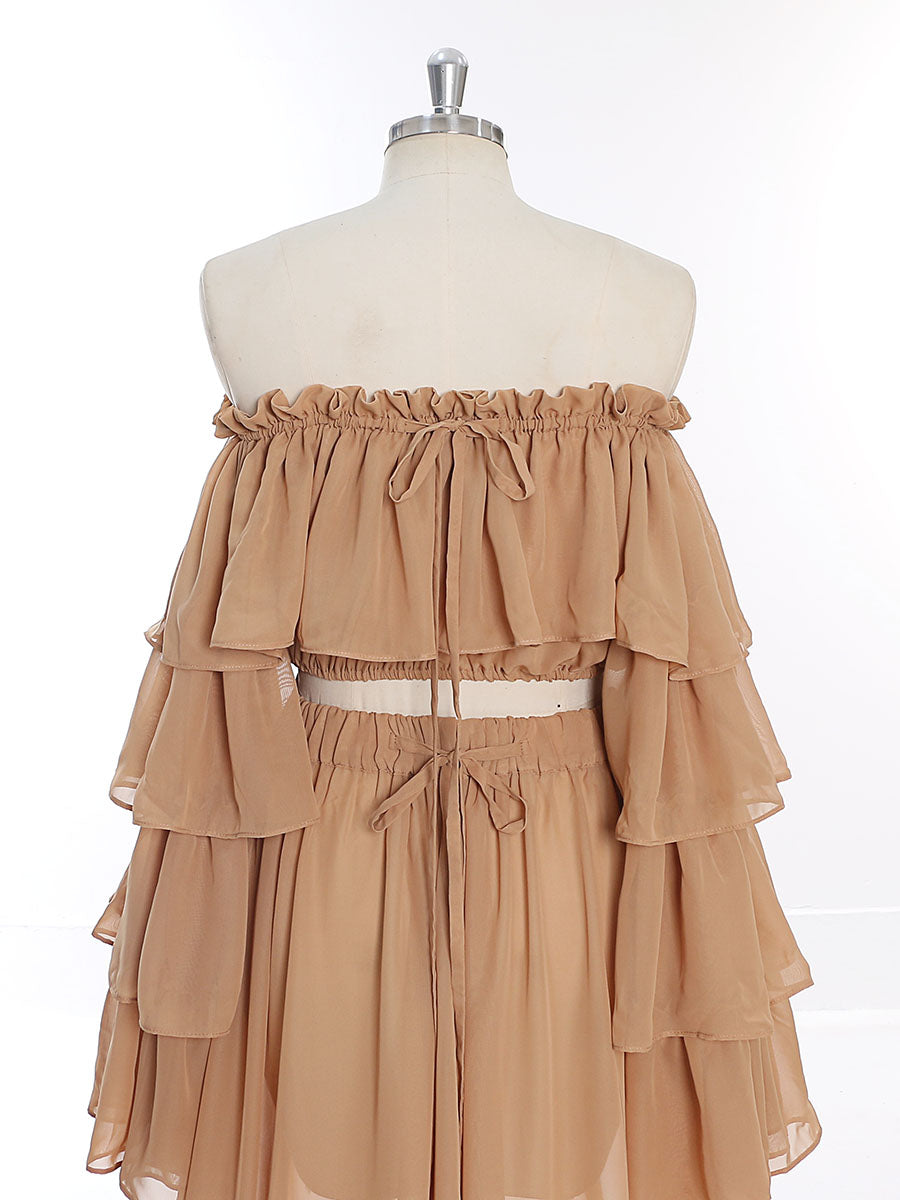 Chiffon Tan Farbe 2 Stück Set Umstandskleid Fotografie Kleid YW231003 