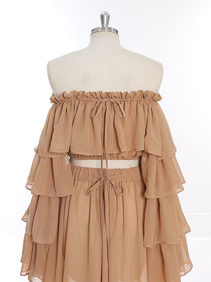 Chiffon Tan Farbe 2 Stück Set Umstandskleid Fotografie Kleid YW231003 