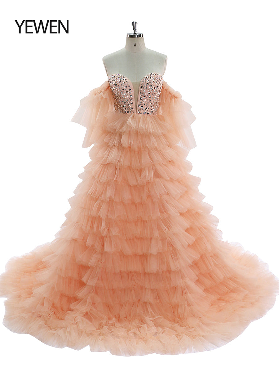 Kristall Perlen Tüll Tiered Lange Bunte Brautkleid Fotografie Kleider YW220705