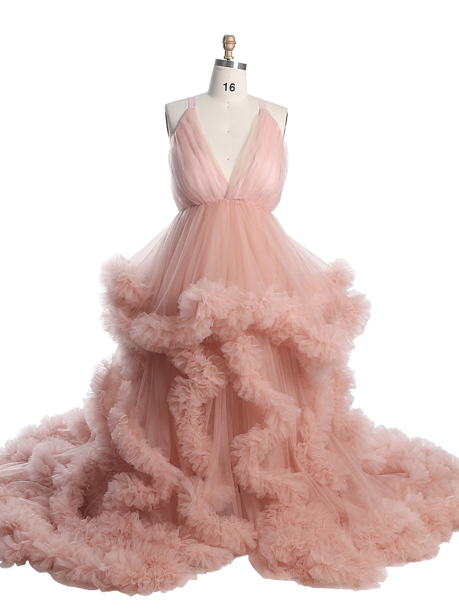 Schwarzes Umstands-Fotoshooting-Kleid mit V-Ausschnitt, gekreuzte Schnürung am Rücken, Babyparty-Kleid, Robe für Fotoshooting, YW220516 