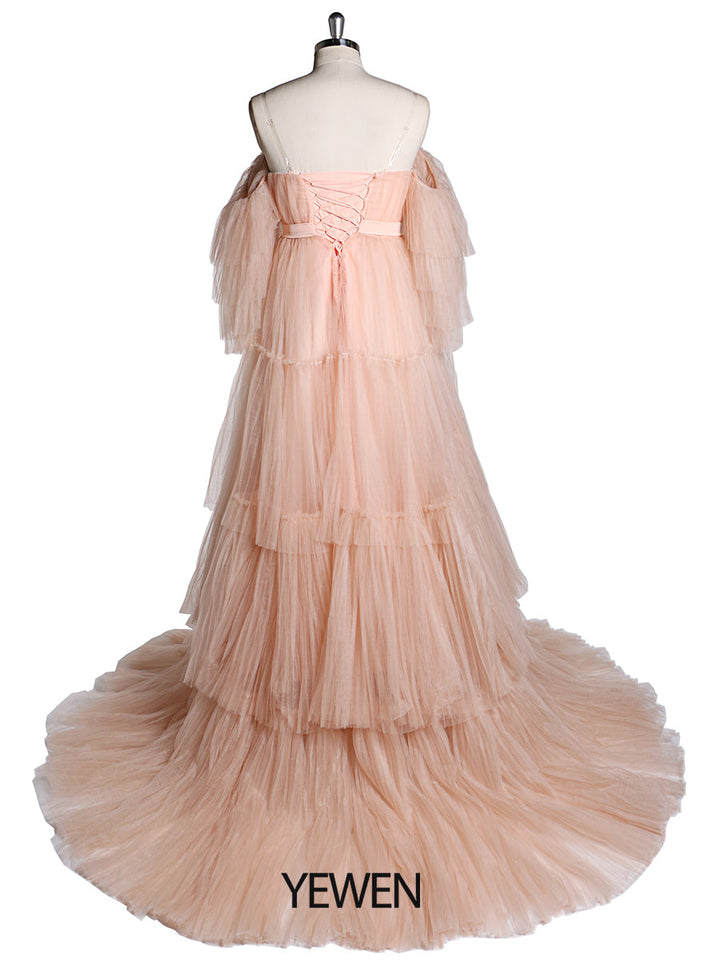 Sexy schulterfreies Umstandskleid mit Rüschen und Schnürung, Abendkleid für Fotoshootings, YW2051 