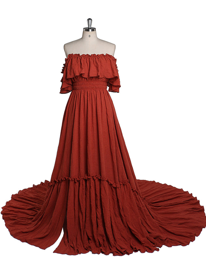 Elegantes schulterfreies Umstandskleid für Fotoshootings, verstellbare Taille, Umstandskleid für Babyparty, Maxikleid YEWEN YD22107