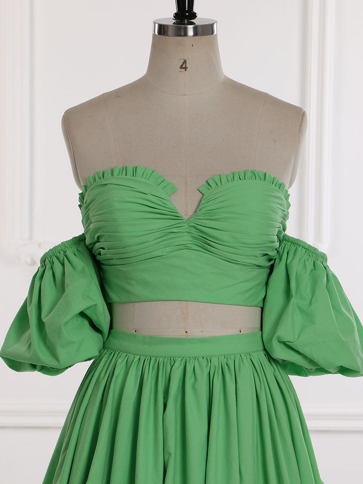 Zweiteiliges Set Grünes Ballkleid Elastische Taille Bindeband am Rücken Umstandskleid Fotoshooting-Kleid YW231155 