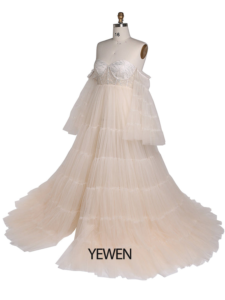 Elegantes Umstandskleid aus Tüll mit Glitzersteinen für die Fotografie, Fotoshooting-Kleid für Frauen, YW220411 
