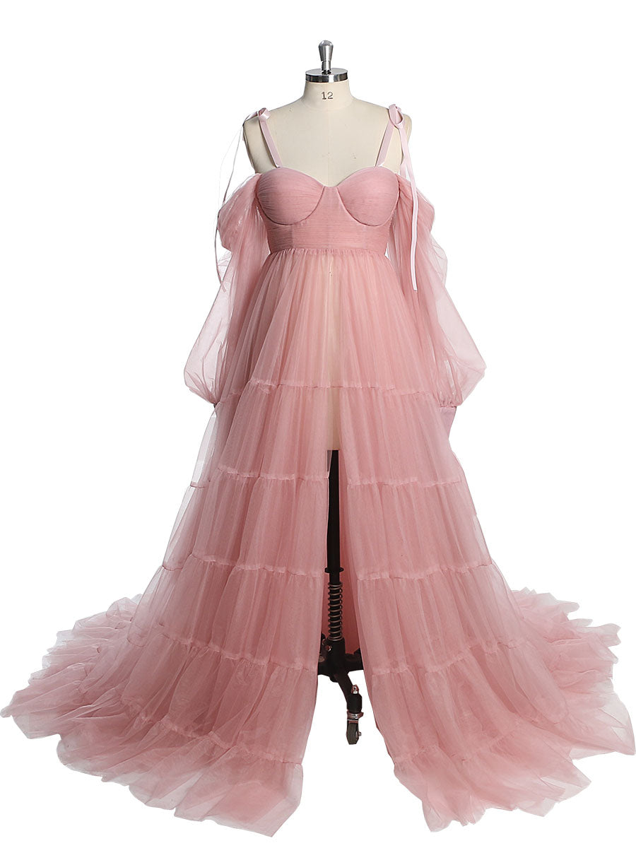 Umstandskleid für Fotoshootings, Tüllkleid, Fotografiekleid mit Bauchschlitz vorne, YW221106 