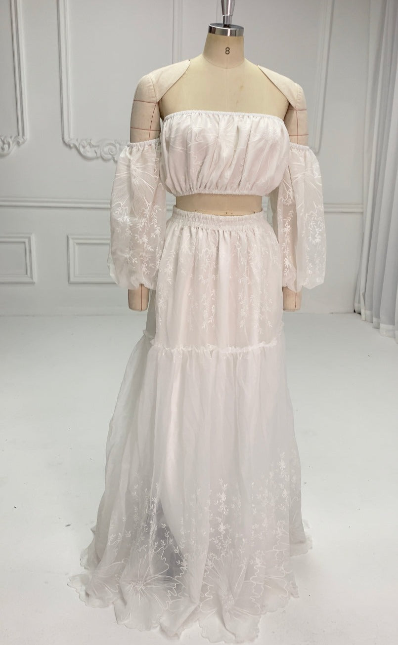 Zweiteiliges Set Spitze Boho Kleid Outfit Fotoshooting Kleid YW240014