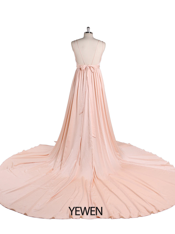 Leichtes Seidensatin-Abschlussballkleid mit dünnen Trägern, Bohemian-Hochzeitspartykleid mit Schlitz, Fotografie-Kleid, Maxi-Frauenkleid, YEWEN YD22408 