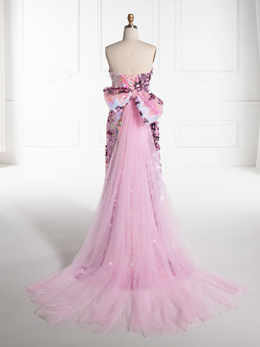 Mermaid Strapless ,Floor-Length, Sequin Prom Dresses With Sequins 