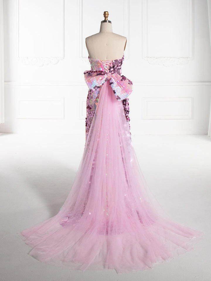 Mermaid Strapless ,Floor-Length, Sequin Prom Dresses With Sequins 