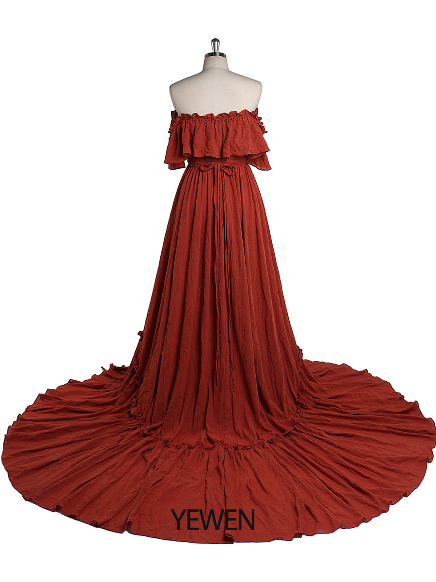 Versandfertig – Elegante schulterfreie Umstandskleider für Fotoshootings, Umstandskleid für Babypartys, Maxikleid YD22107
