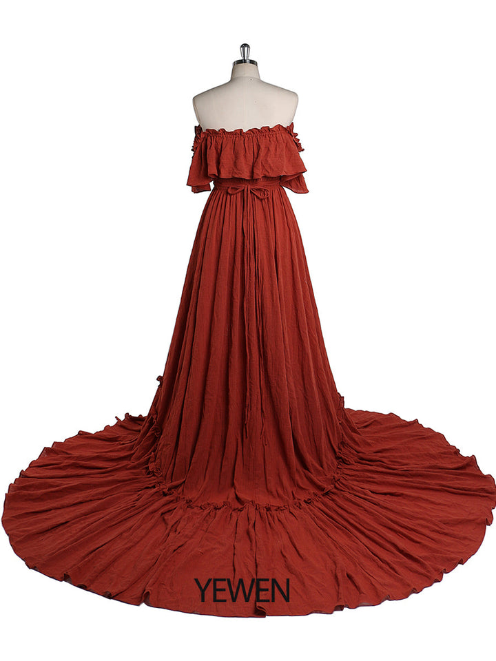 Elegantes schulterfreies Umstandskleid für Fotoshootings, verstellbare Taille, Umstandskleid für Babyparty, Maxikleid YEWEN YD22107