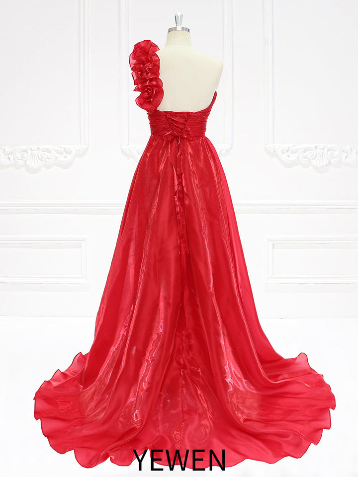Einfaches Herzausschnitt-Seidenorganza-Langballkleid, Partykleid, Weihnachtskleid, Feiertagskleid, YEWEN YW231131 