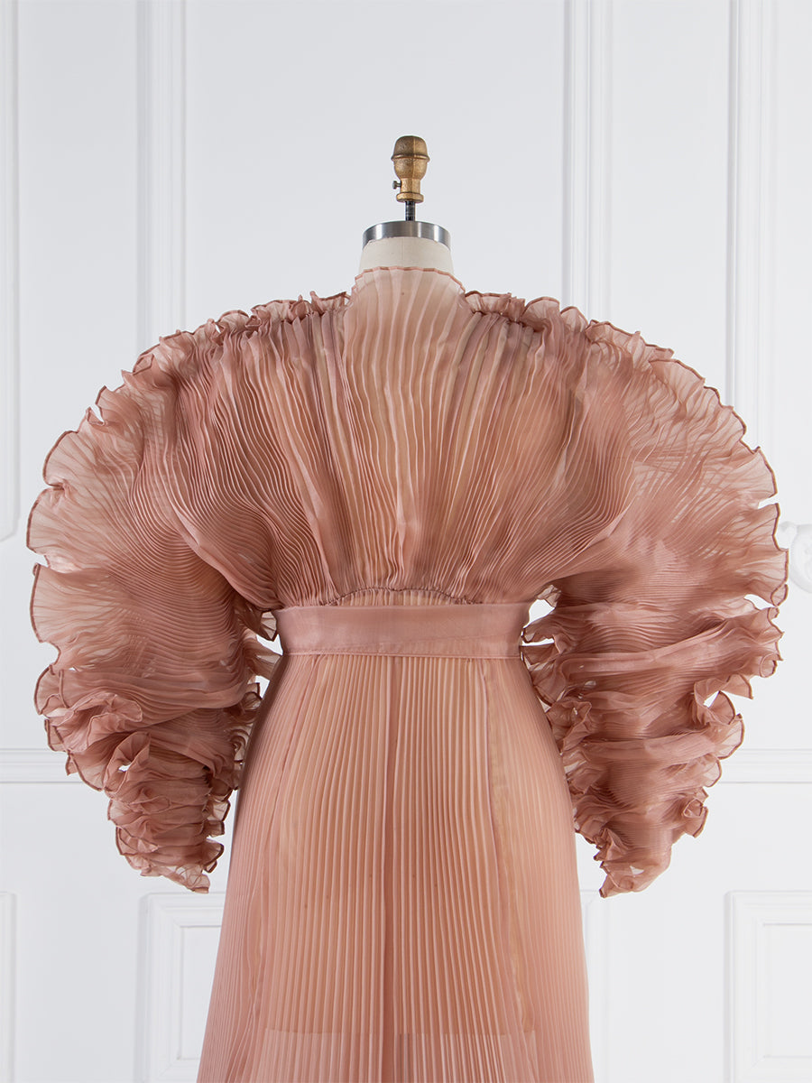 V-Ausschnitt, plissiertes Organza-Umstandskleid für Fotoshooting, großer Rock, transparentes Kleid für Schwangerschafts-Babyparty, YW250013 
