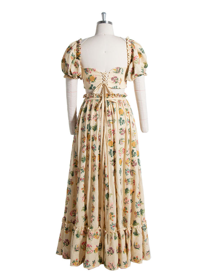 Embroidered Floral , 2 Piece Set Dress , Elastic Waist , Boho Photo Shoot Dress