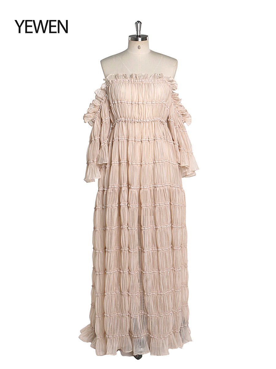 Elegantes schulterfreies Boho-Sommer-Strandkleid für Damen, Fotoshooting-Kleid, Seitenschlitz, YEWEN YW220511 