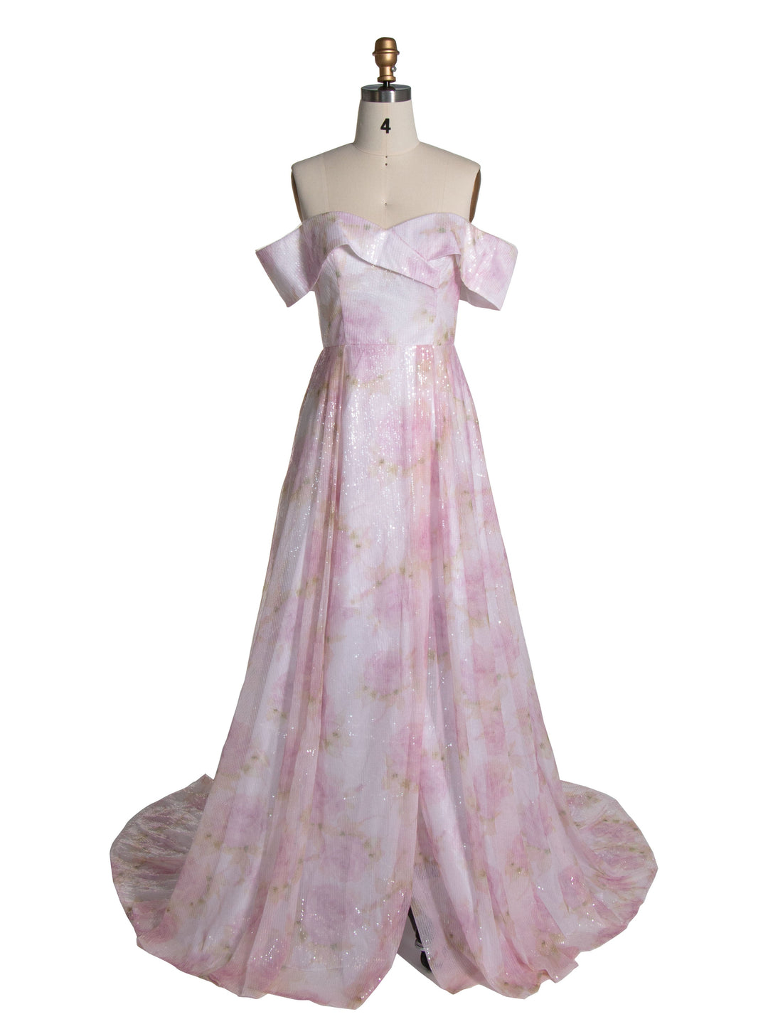 Elegantes A-Linien-Ballkleid mit schulterfreiem, rosafarbenem Print YE3019 