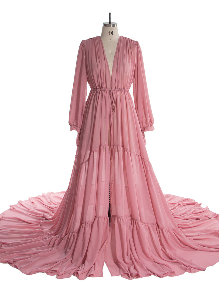 Chiffon Tan Farbe Custom Plus Größe Mutterschaft Kleid Fotografie Kleid YW220217 