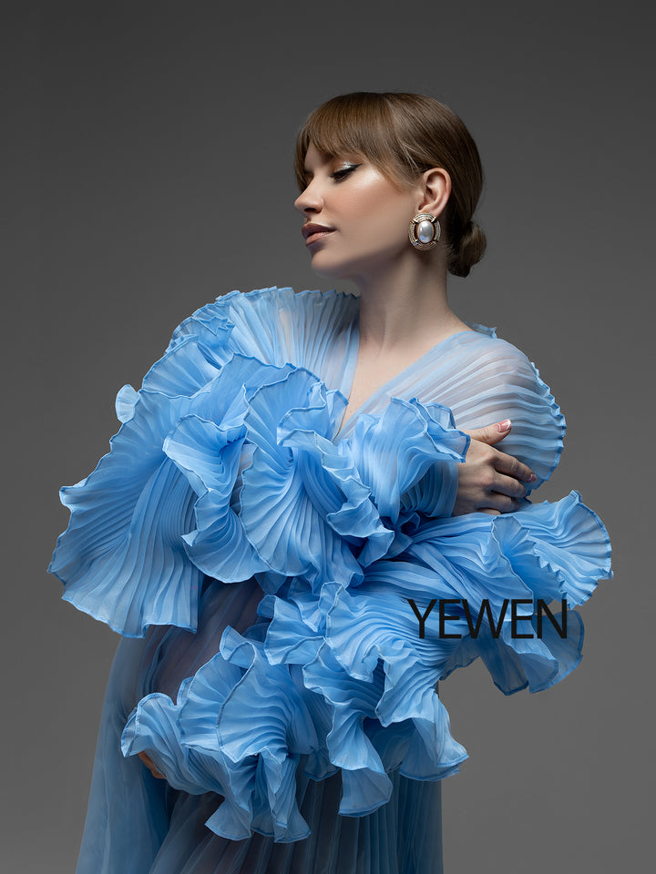 V-Ausschnitt, plissiertes Organza-Umstandskleid für Fotoshootings, langes Kleid für Schwangerschafts-Shootings, Babyparty-Kleider YW243116 