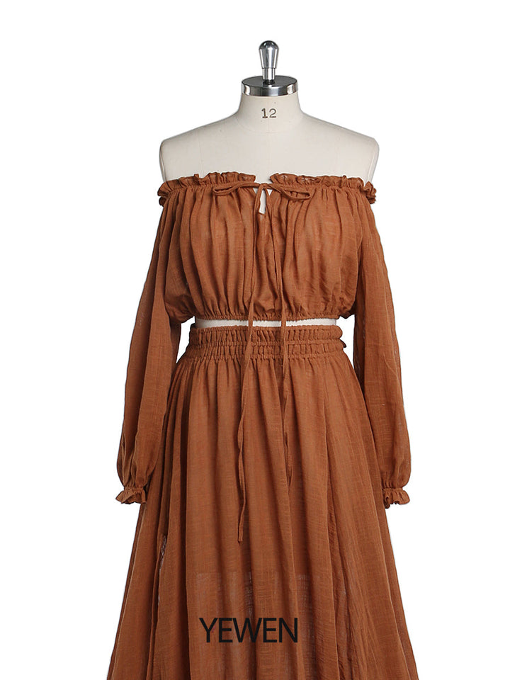Versandfertig - 2-teiliges Set Maxikleider Dehnbare Taille Umstandskleid Fotografie Kleid YD211229