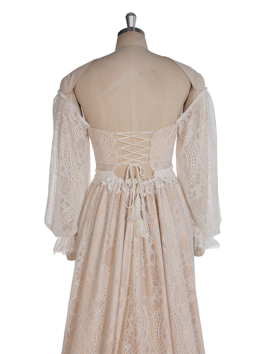 Bohe Lace Vintage Maxikleid Langarm Fotoshooting Kleid YW243117 