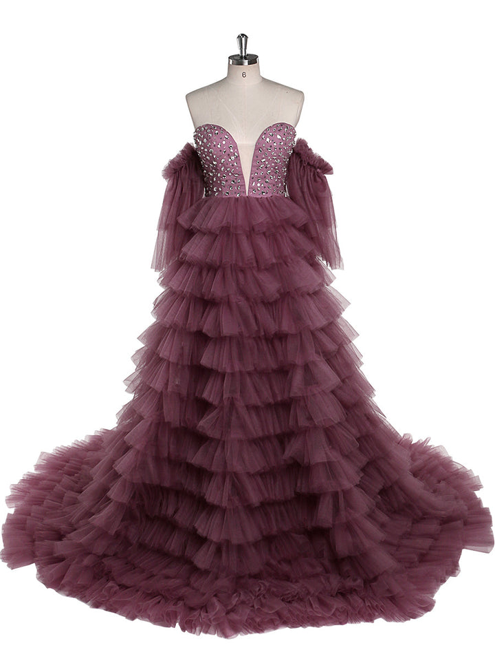 Kristall Perlen Tüll Tiered Lange Bunte Brautkleid Fotografie Kleider YW220705