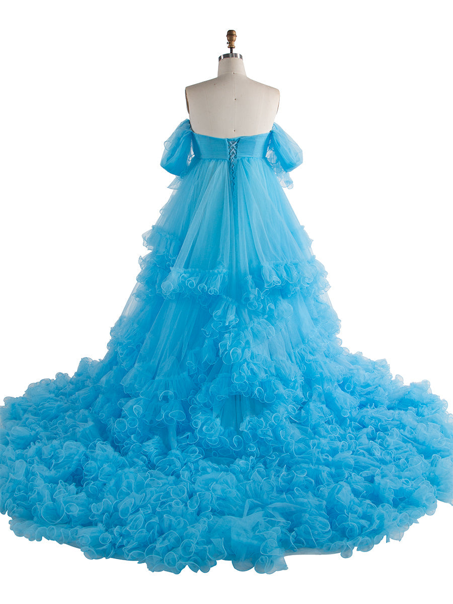 Umstandskleid für Fotoshooting Tüll Rüschen Umstandskleid Babyparty Fotoshooting Kleid YW243160 