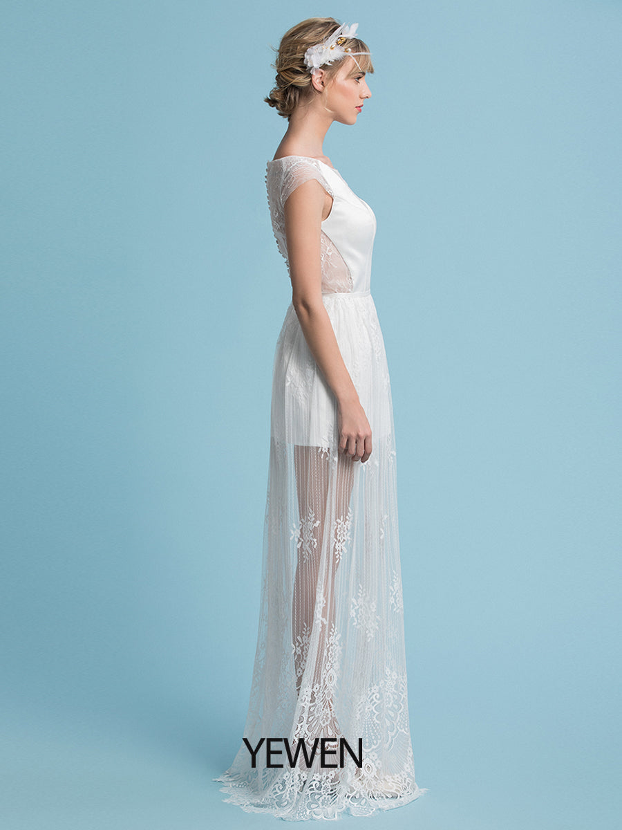 Böhmisches minimalistisches Brautkleid mit abnehmbarem Rock 