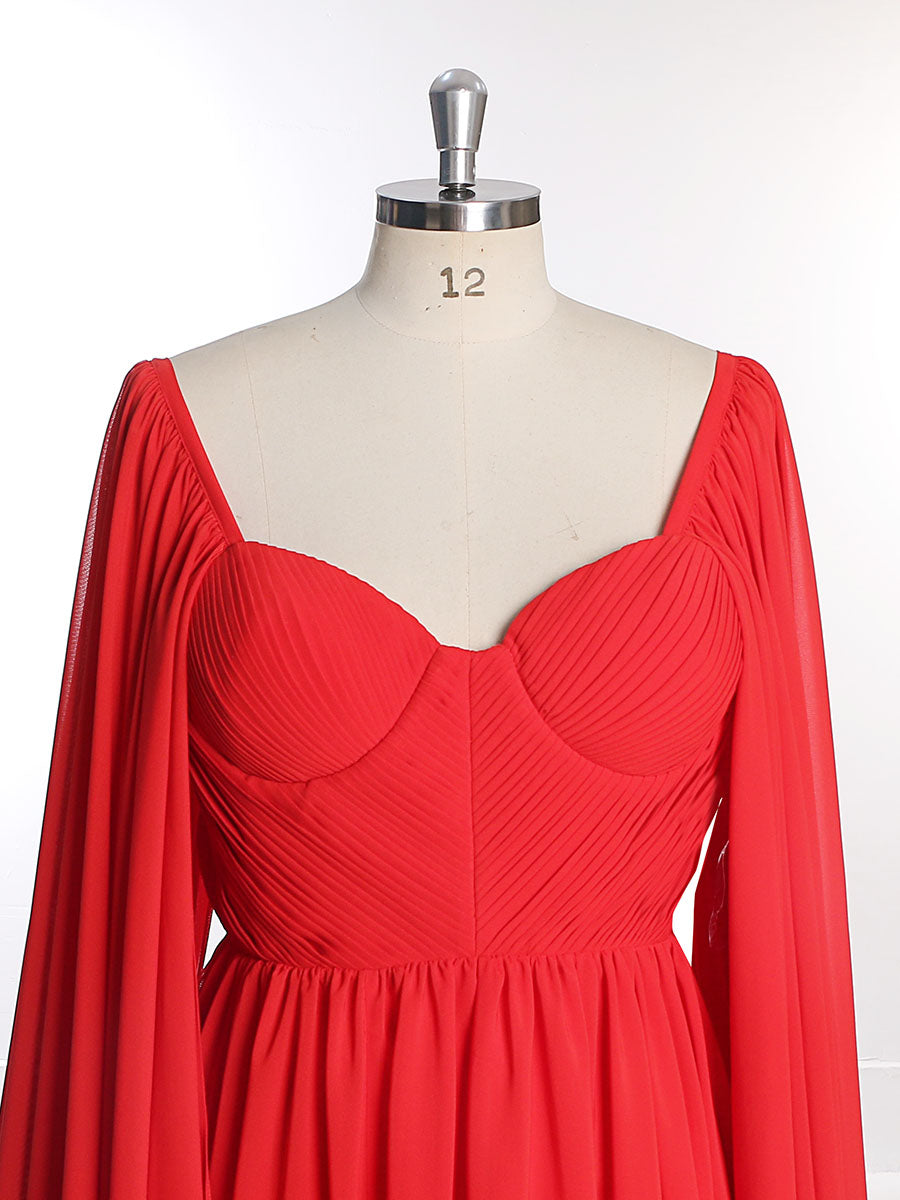 Herzförmiger Ausschnitt, böhmisches, farbiges Brautkleid mit langen Cape-Ärmeln, Chiffon, Fotoshooting-Kleider YD211126 