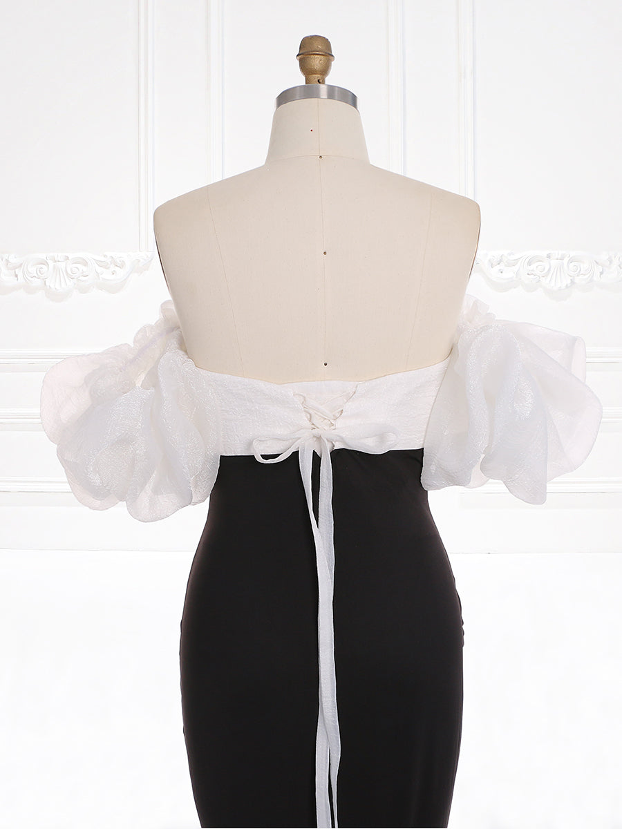 Meerjungfrau-Umstandskleid mit Puffärmeln, dehnbarem Stoff, für Fotoshootings, Umstandskleid, Brautjungfernkleid YW231110 