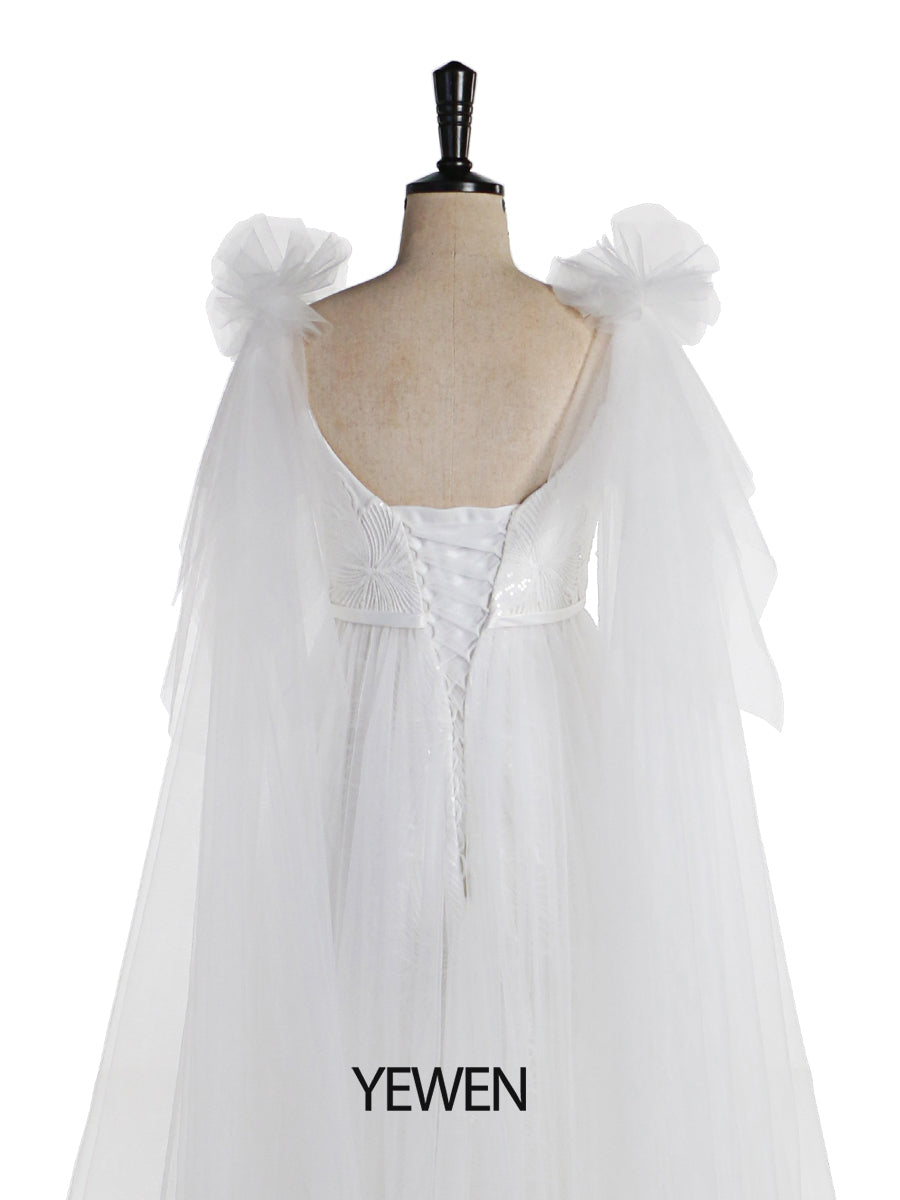 Schulter Rüschen Blume Lange Mutterschaft Brautkleid Foto-Shooting Kleid