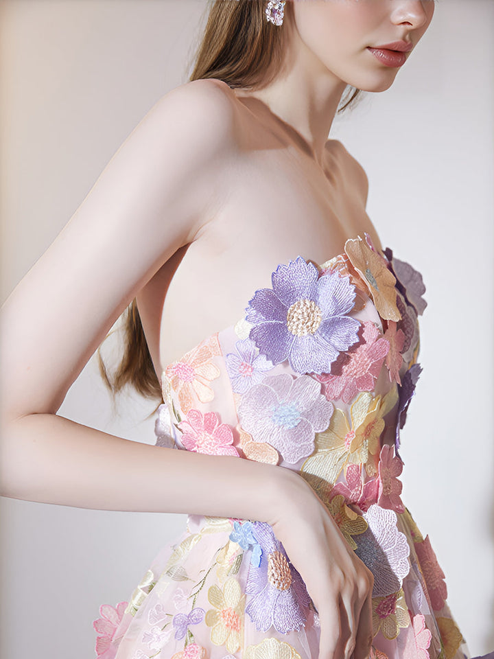 Mode Bunten Blumen Stickerei Elegante Party Kleid Sommer Ärmellose Kleider Dame Urlaub Abend Prom Vestido 