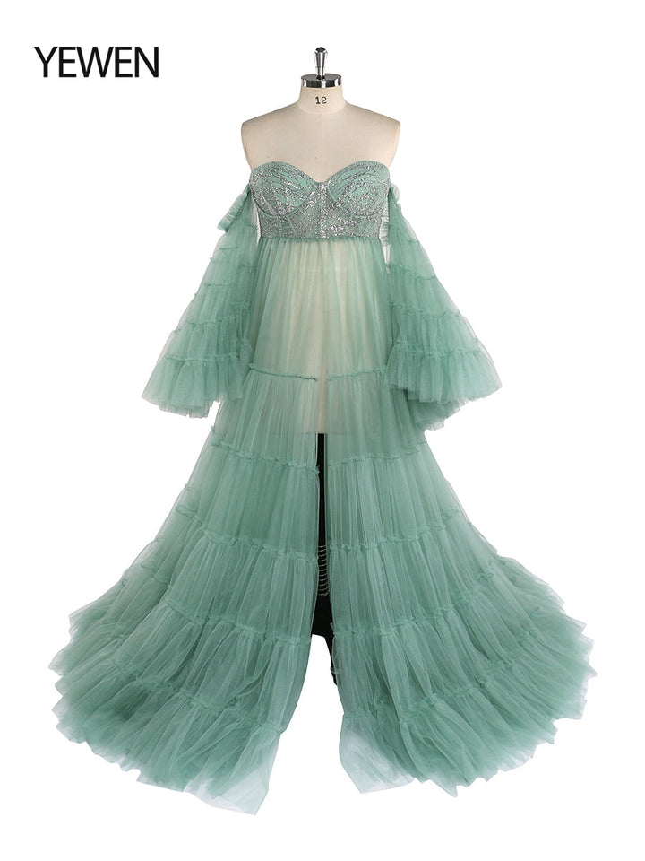 Elegantes Umstandskleid aus Tüll mit Glitzersteinen für die Fotografie, Fotoshooting-Kleid für Frauen, YW220411 