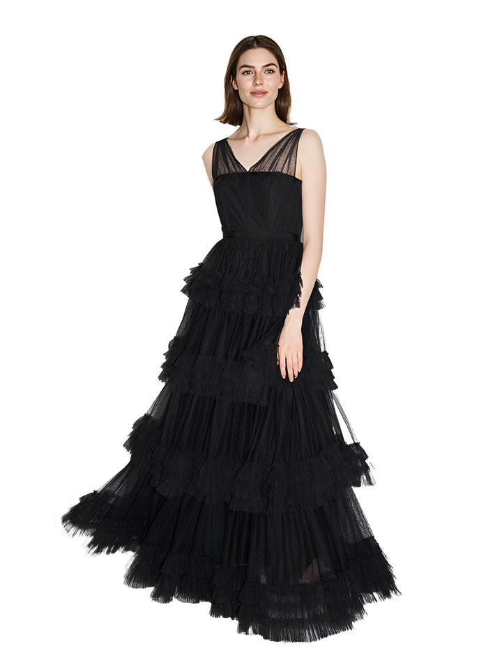 A-Linie Ärmel Schwarz Tüll Abendkleid Eloping Brautkleid Maßgefertigtes Abschlussballkleid 