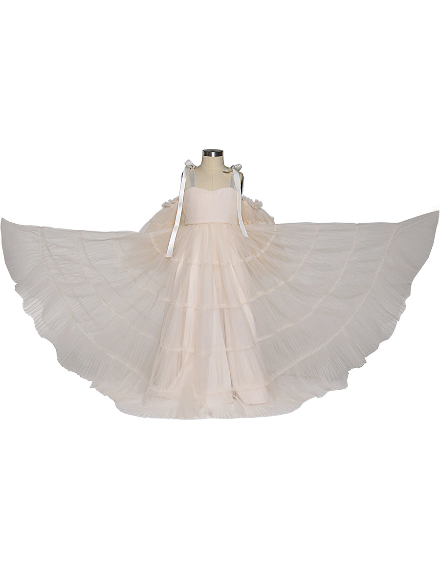 Tüll Plissee Mädchen Kleid für Foto Shooting Kinder Party Ballkleid Blumenmädchen Kleider Kinder Party Kleid für Hochzeit YEWEN YW211230 