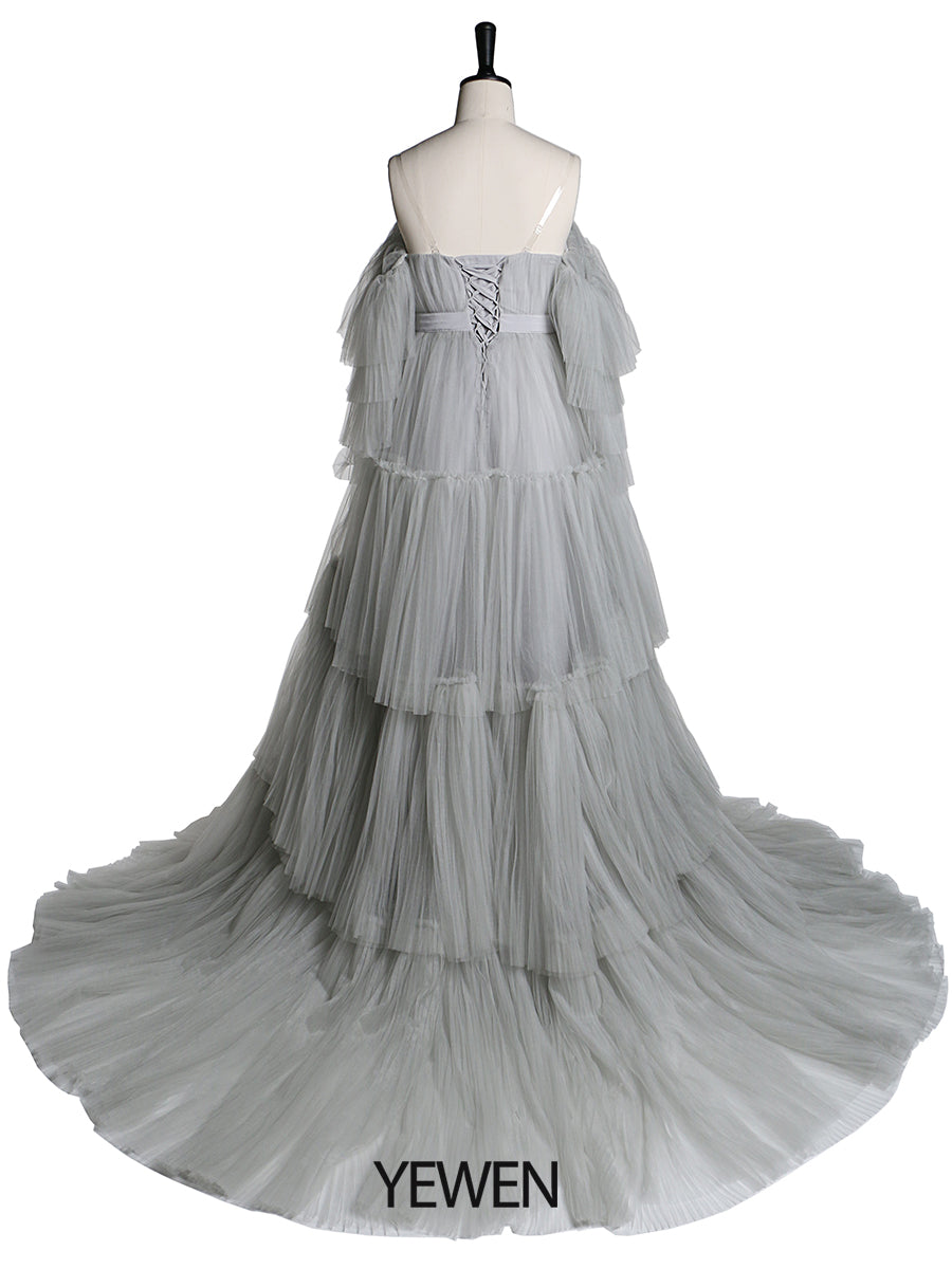 Sexy schulterfreies Umstandskleid mit Rüschen und Schnürung, Abendkleid für Fotoshootings, YW2051 