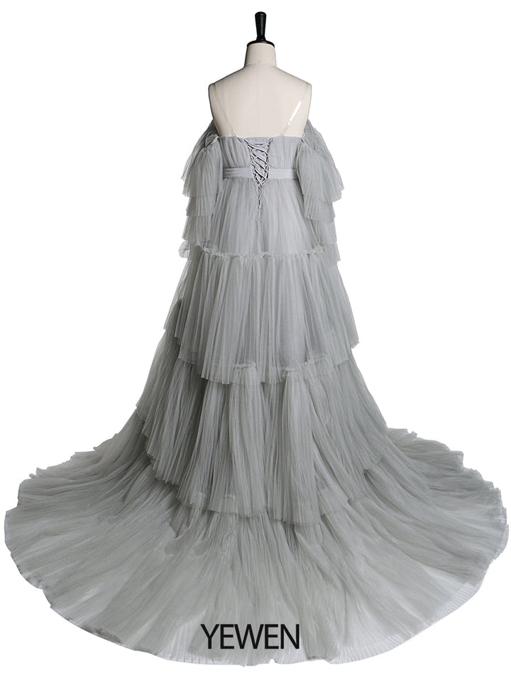 Sexy schulterfreies Umstandskleid mit Rüschen und Schnürung, Abendkleid für Fotoshootings, YW2051 