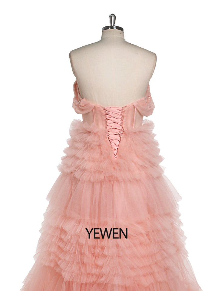 Gestuftes Tüll-Ballkleid, lang, elegant, schulterfrei, Sweetheart, Damen-Fotografie-Kleid, YEWEN