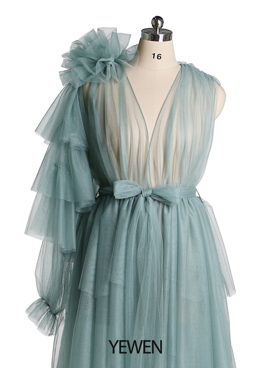 Maxi-Ballkleid mit V-Ausschnitt, Blumenmuster, eine Schulter, Umstandskleid für Babyparty 